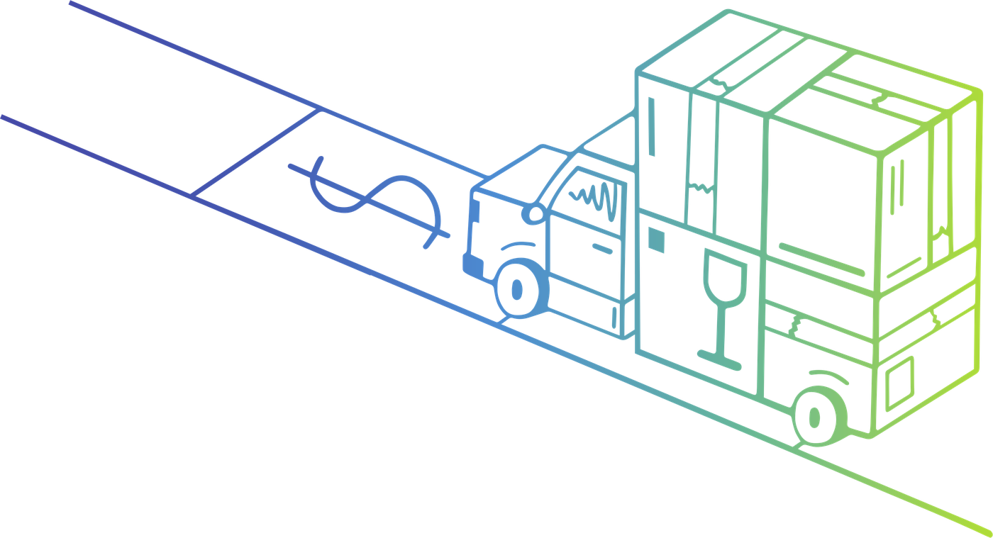 Illustration: LKW mit Paketen auf der Straße